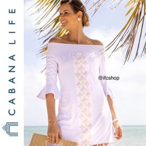 NWT Cabana Life White Embroidered Off The Shoulder Dress S